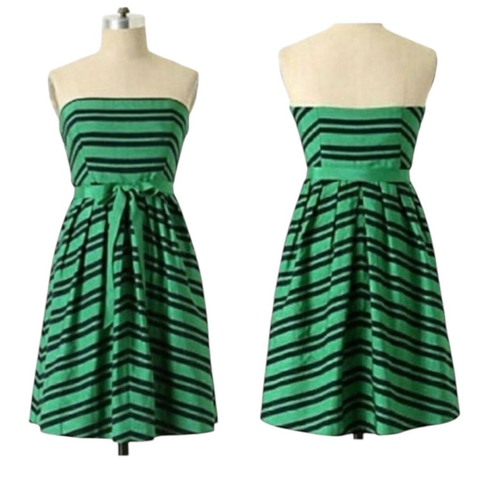 Anthropologie Moulinette Soeurs Green Navy Blue Striped Strapless Dress – Size 2